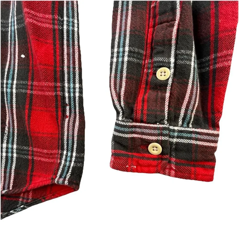 Vintage Polo Ralph Lauren Shirt L Loop Collar Flannel Cotton Tartan Plaid